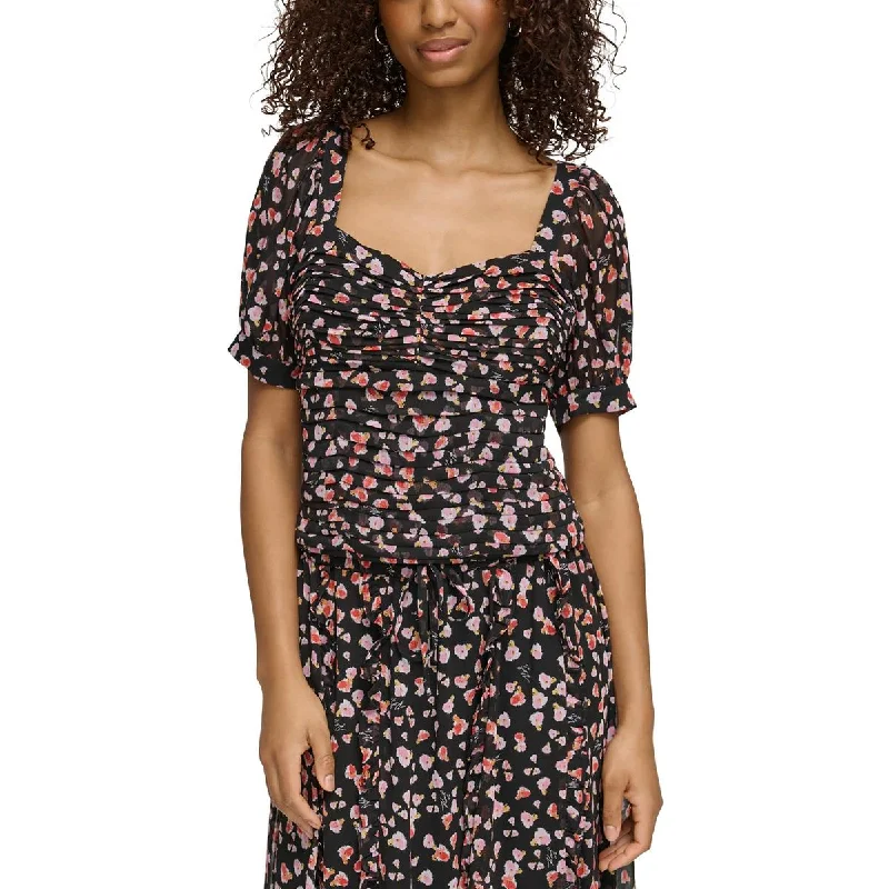 Karl Lagerfeld Paris Womens Floral Print Pleated Cropped