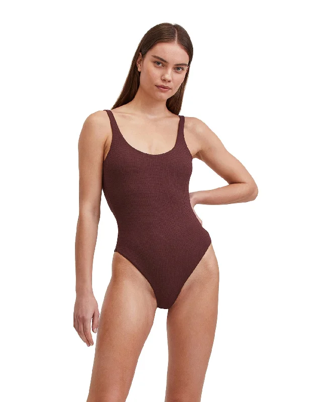 Au Naturel Romi Textured High Leg Scoop Neck One Piece Swimsuit