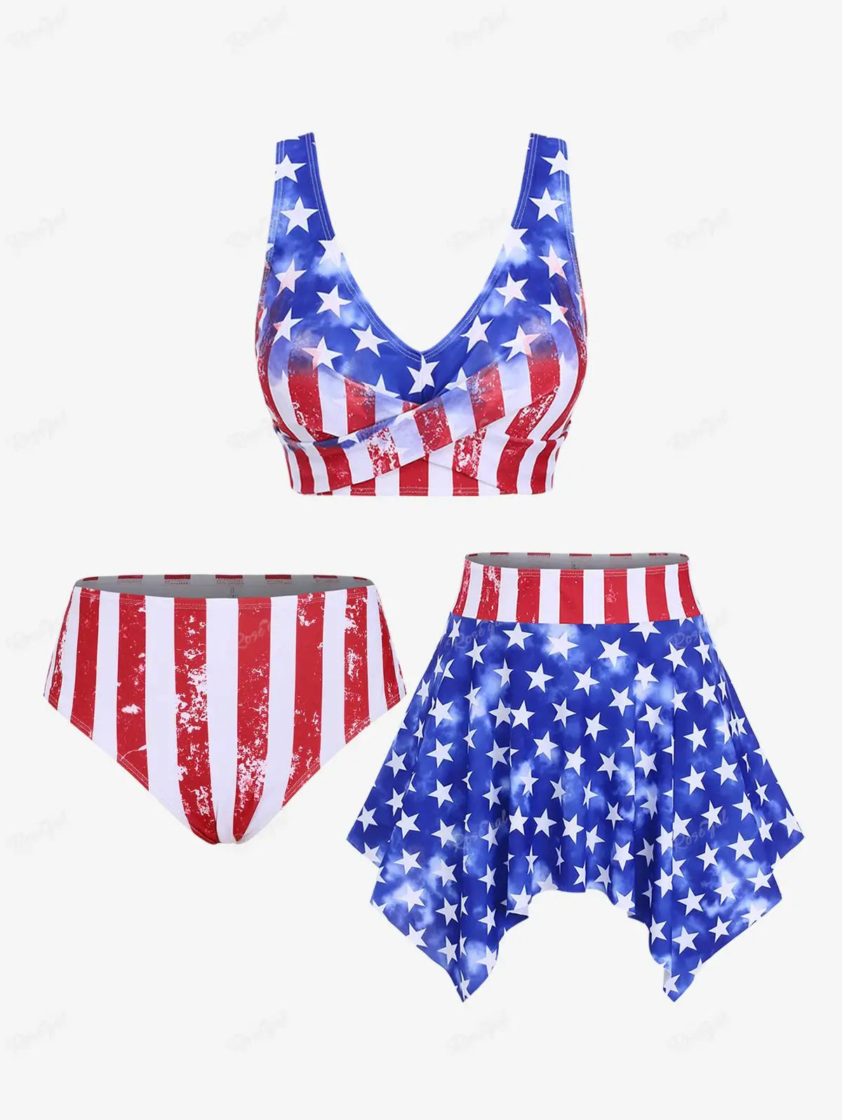 Curvy Confidence American Flag Plus Size Swim Skirt Bikini Set
