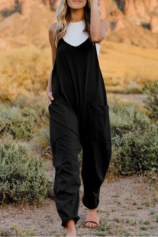 Sunset Vacation  Double Take Plus Size V-Neck Sleeveless Jumpsuit with Pockets