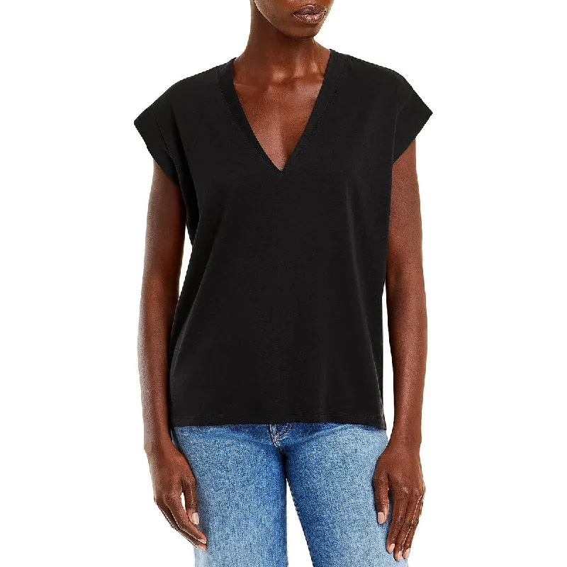 FRAME Womens Le Mid Rise V V-Neck Cap Sleeve T-Shirt