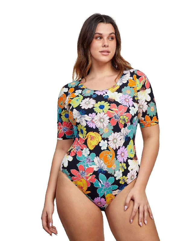 Gottex Modest Round Neck Short Sleeve One Piece Swimsuit