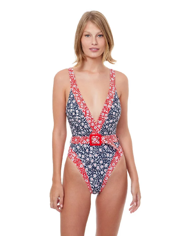 Luma Shimmering Daisies V-Neck High Leg One Piece Swimsuit