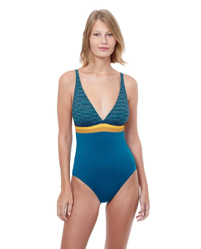Luma Stripes Of Light V-Neck Halter One Piece Swimsuit