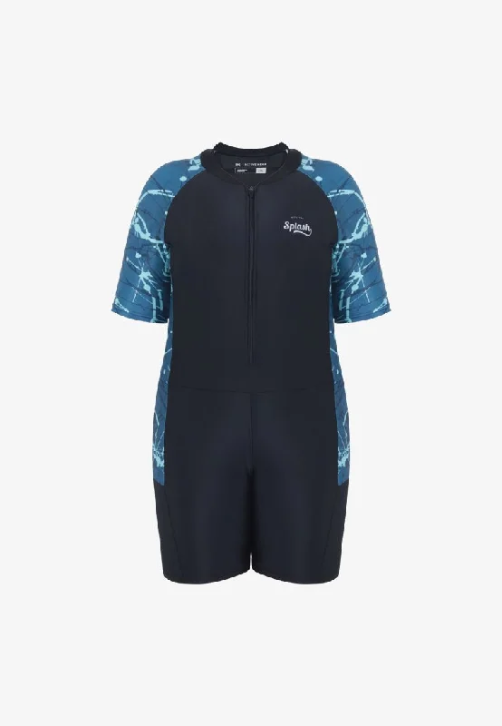 Wade Short Sleeve & Shorts Swim Bodysuit - Blue Splatter