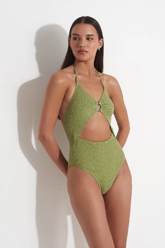 PILPEL ONE PIECE CUT OUT IN GREEN LUREX