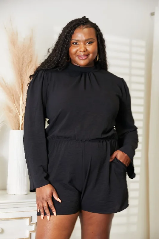 Plus Size Open Back Romper with Pockets
