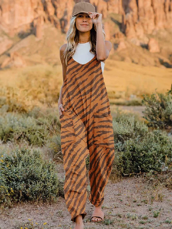 Plus Size Printed V-Neck Sleeveless Jumpsuit