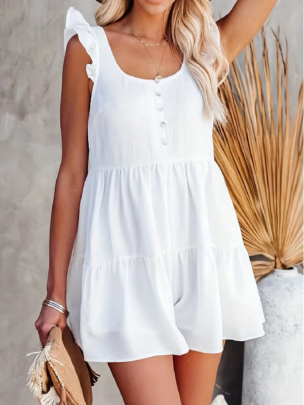 Plus Size Ruffled Scoop Neck Sleeveless Romper