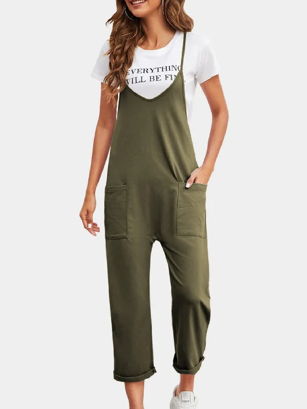 Plus Size Spaghetti Strap Straight Leg Jumpsuit with Pockets
