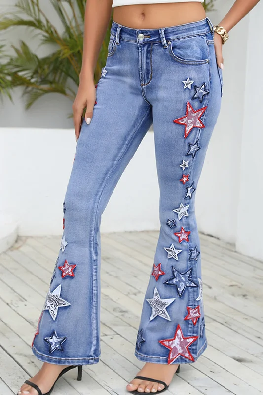 Plus Size Star Applique Wide Leg Jeans