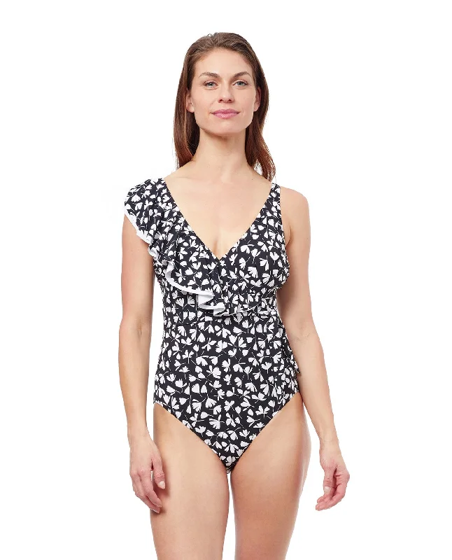 Profile By Gottex Summer Time V-Neck Surplice Ruffle One Piece Swimsuit