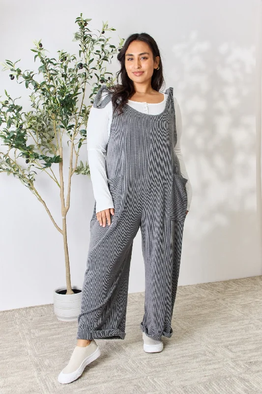 Sunset and Swim  Celeste Plus Size Ribbed Tie Shoulder Sleeveless Ankle Overalls