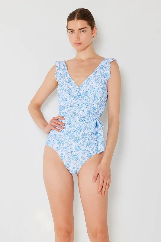 Sunset and Swim  Marina West Swim Plus Size Float Ruffle Faux Wrap One-Piece Swimsuit
