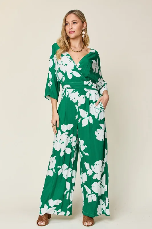 Sunset and Swim  Plus Size Printed Tie Back Wide Leg Jumpsuit