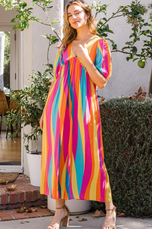 Sunset and Swim  Plus Size Striped Puff Sleeve Wide Leg Jumpsuit