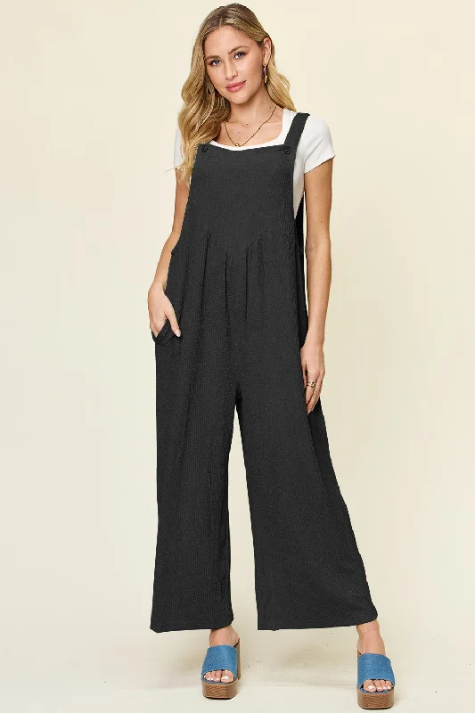 Sunset and Swim  Plus Size Texture Sleeveless Wide Leg Overall