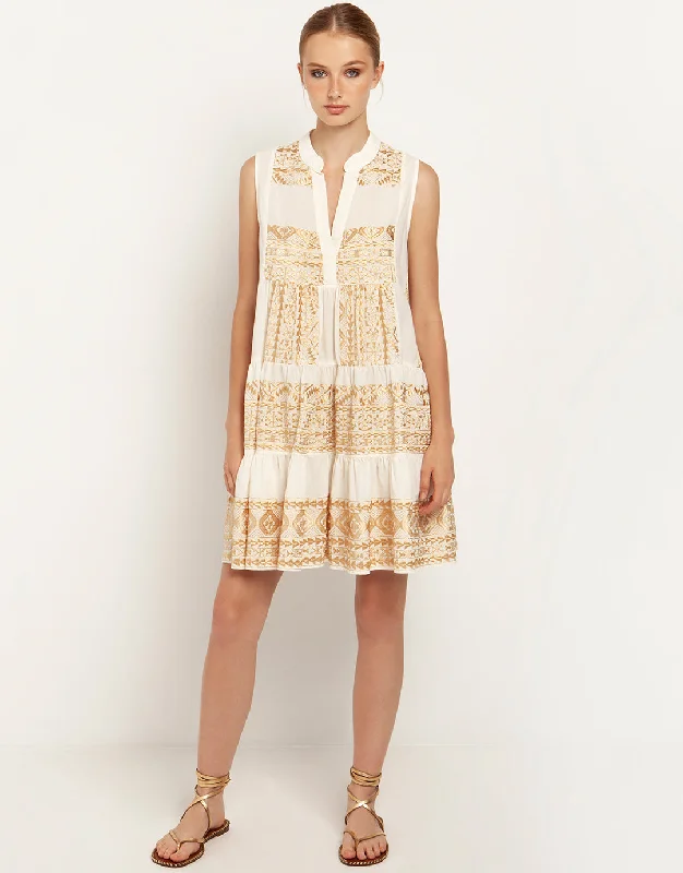 Classic Triangle Sleeveless Mini Dress - Natural and Gold