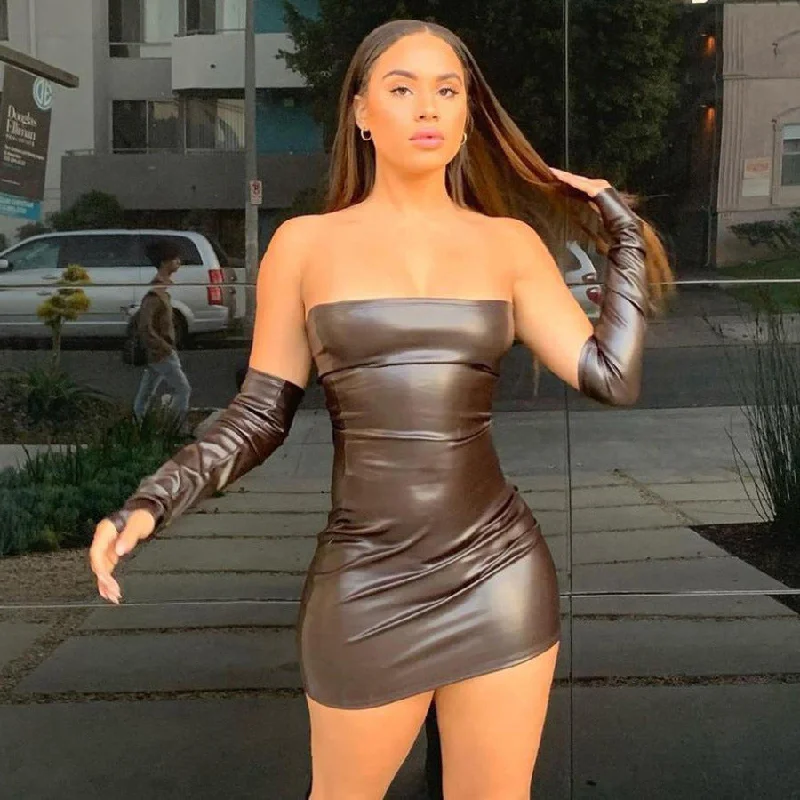 Hand Sleeves One Line Neck Off Shoulder Slim Fit Wrap Hip Dress(CL12027)