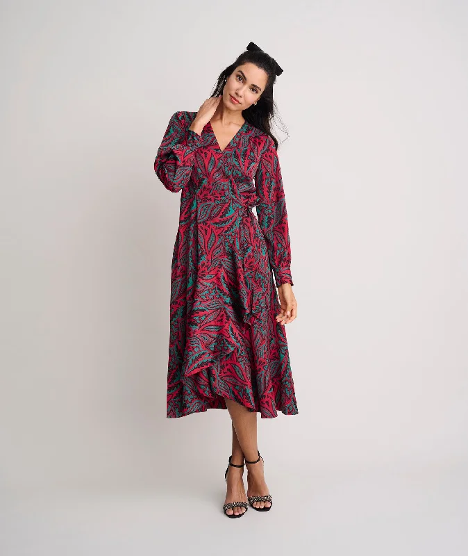 Satin Paisley Wrap Kayla Dress