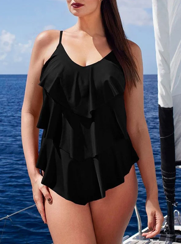 Best Sellers Women Plus Size Layered Ruffle V Neck One Piece Swimsuit Cover Belly Swimwear