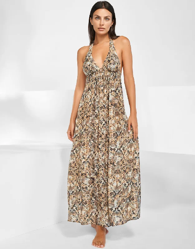 Serpent Maxi Halter Dress - Python