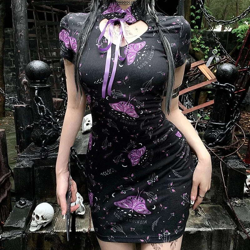 Women's Grunge Love Heart Hollow Butterfly Printed Wrap Dress
