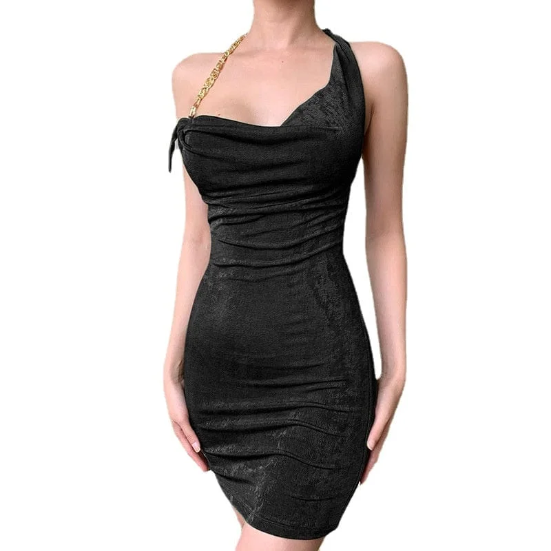 Women's Punk Metal Chain Backless Halterneck Wrapped Dress