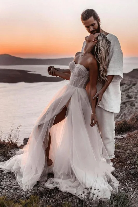 A-line Sweetheart Tulle Bohemian Wedding Dresses, Beach Simple Wedding Dress OK1926 A-line Sweetheart Tulle Bohemian Wedding Dresses, Beach Simple Wedding Dress OK1926