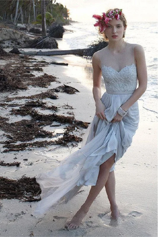Casual Chiffon Sheer Back Lace Beach/Coast Wedding Dresses,A Line Long Wedding Gown OK264 Casual Chiffon Sheer Back Lace Beach/Coast Wedding Dresses,A Line Long Wedding Gown OK264