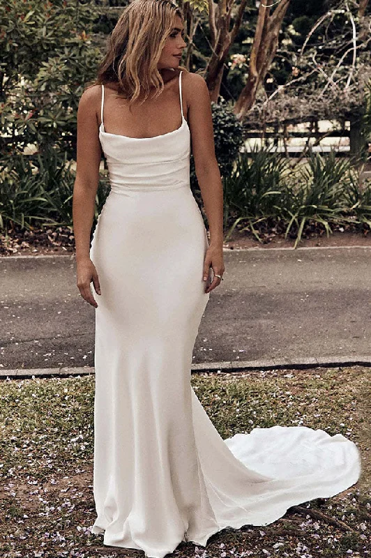 Classic Soft Satin Mermaid Wedding Dress Spaghetti Straps Criss Cross Back Trumpet Bride Dress OKV64 Classic Soft Satin Mermaid Wedding Dress Spaghetti Straps Criss Cross Back Trumpet Bride Dress OKV64