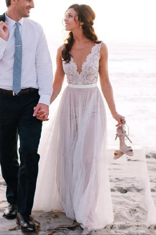 Elegant Beach Coast Wedding Dresses,Lace A Line Tulle Bridal Dress For Beach Wedding OK168 Elegant Beach Coast Wedding Dresses,Lace A Line Tulle Bridal Dress For Beach Wedding OK168