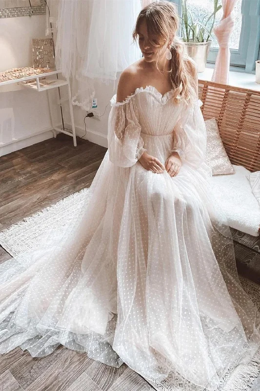 Long Sleeves Off Shoulder Wedding Dressesm Princess Boho A-line Wedding Dresses OK1946 Long Sleeves Off Shoulder Wedding Dressesm Princess Boho A-line Wedding Dresses OK1946
