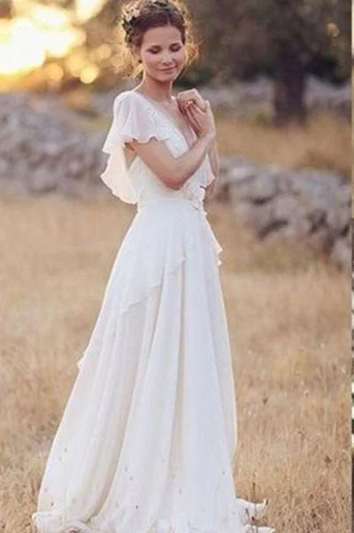 Princess A Line Chiffon Lace Backless Ivory Beach/Coast Wedding Dress,Summer Wedding Gown OK266 Princess A Line Chiffon Lace Backless Ivory Beach/Coast Wedding Dress,Summer Wedding Gown OK266