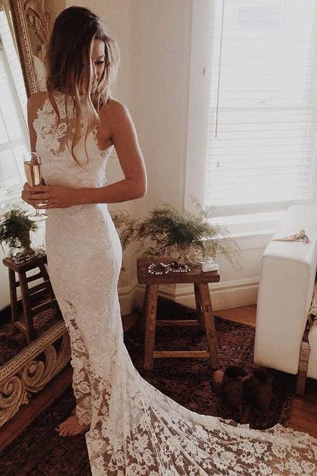 Romantic Boho Beach Wedding Dresses,Lace Mermaid Princess Backless Wedding Gown OK167 Romantic Boho Beach Wedding Dresses,Lace Mermaid Princess Backless Wedding Gown OK167