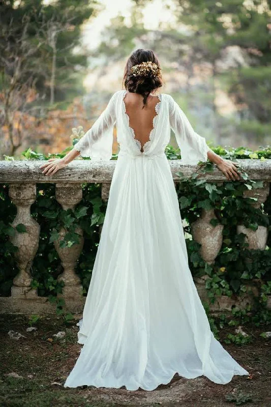 Sexy Ivory Lace 3/4 Long Sleeve Backless Summer Chiffon Plus Size Beach Wedding Dress OK271 Sexy Ivory Lace 3/4 Long Sleeve Backless Summer Chiffon Plus Size Beach Wedding Dress OK271