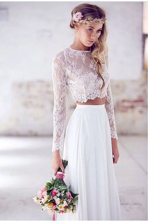 Two Pieces Long Sleeves Lace Beach Wedding/Bridal Dress,Elegant White Sexy Wedding Gown OK261 Two Pieces Long Sleeves Lace Beach Wedding/Bridal Dress,Elegant White Sexy Wedding Gown OK261