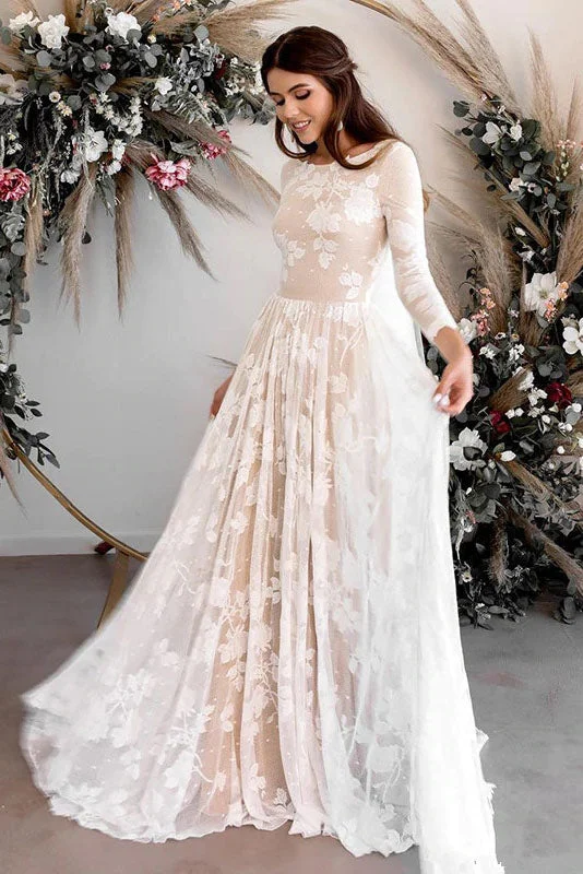 Vintage Lace A-line 3/4 Sleeves Wedding Dress Elegant Backless Boho Bridal Dress OKW13 Vintage Lace A-line 3/4 Sleeves Wedding Dress Elegant Backless Boho Bridal Dress OKW13