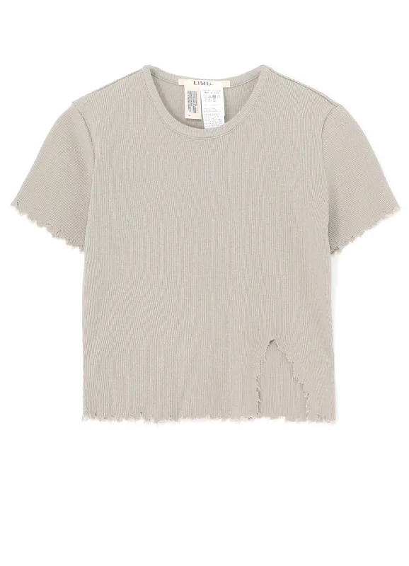 COTTON RAYON RIB T-SHIRT WITH DAMAGED HEM