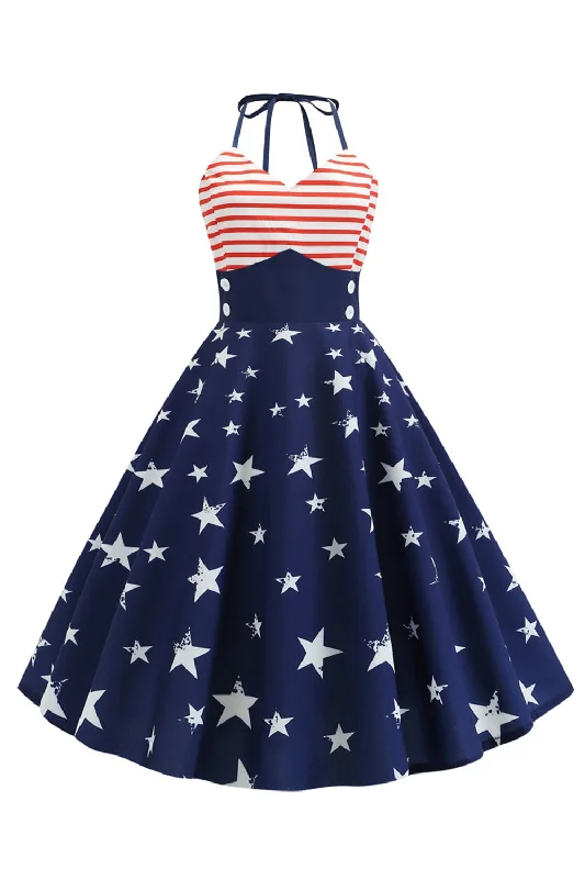 Halter Wrap Robe Rayée Star Print Swing