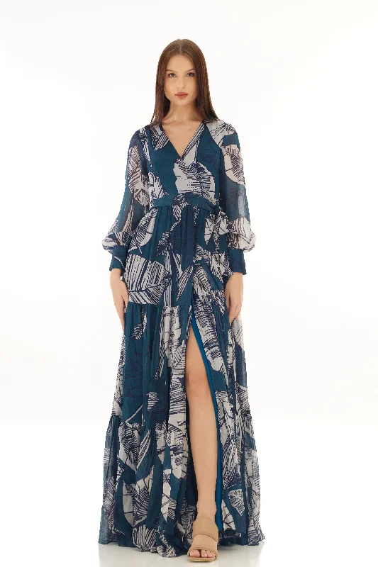 Blue and White Wrap Dress