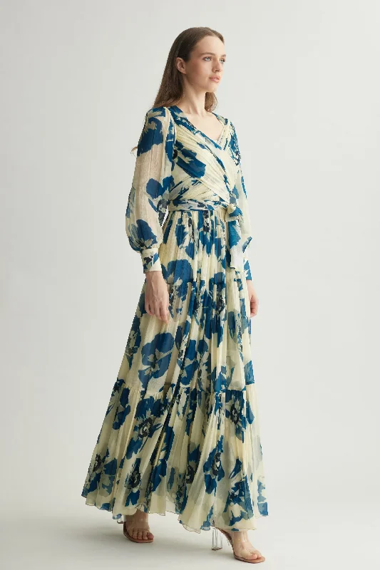 Blue Floral Wrap Dress