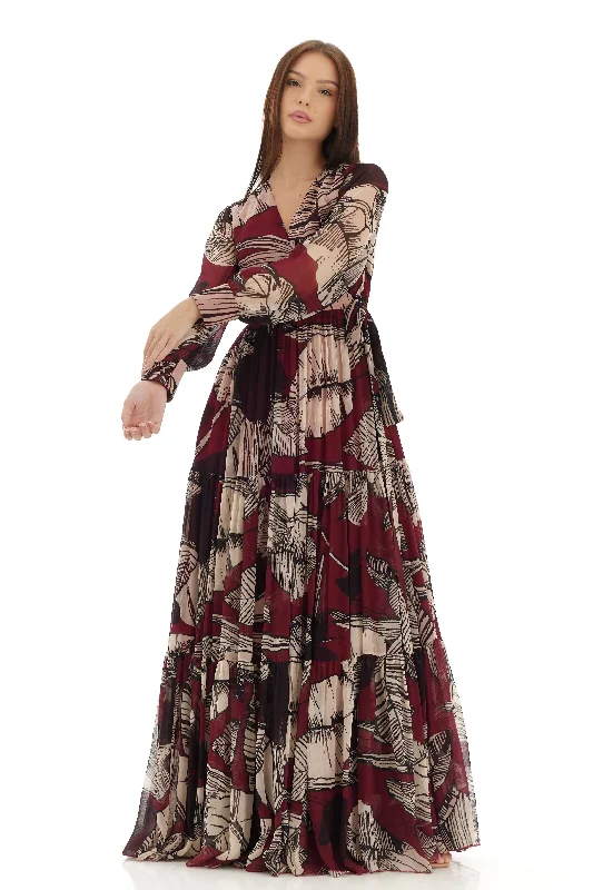 Brown and White Wrap Dress