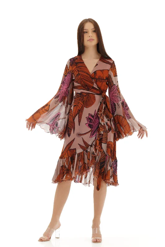 Orange and Beige Wrap Dress